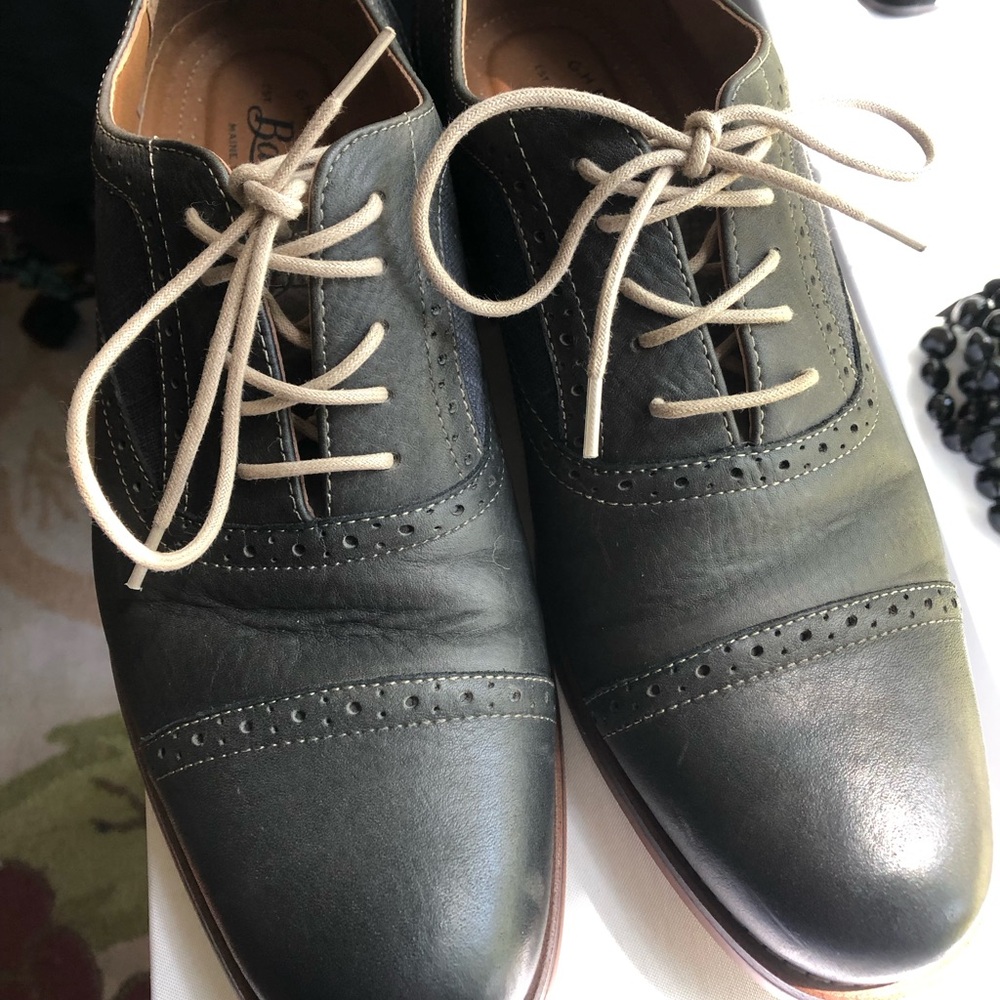 G.H. Bass & Co. Black Leather Wingtip Oxfords with Cream Laces
